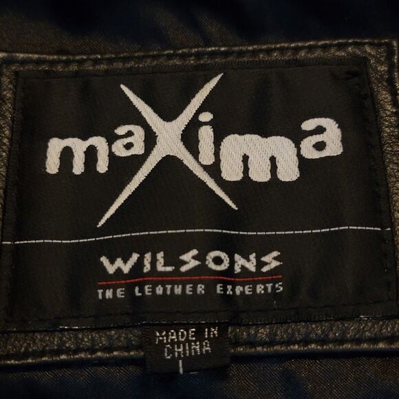Wilsons Maxima Womens Black Leather Jacket Large VTG 90s Button Front Pockets - Picture 7 of 13